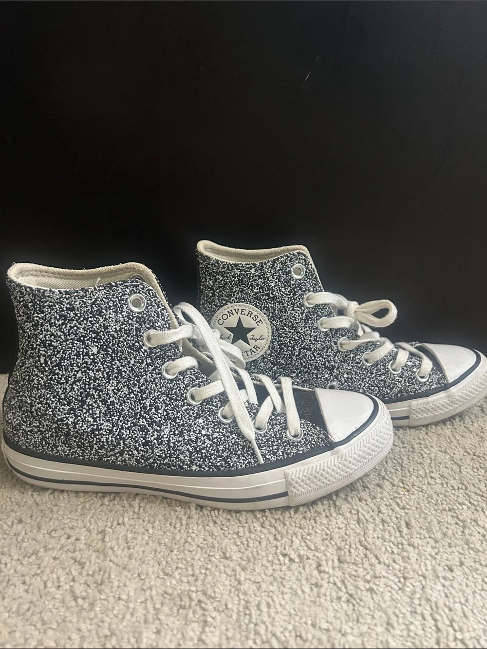 Converse High Top Glitter Sneakers - Black & Silver Size 7 EUC - Picture 5 of 12